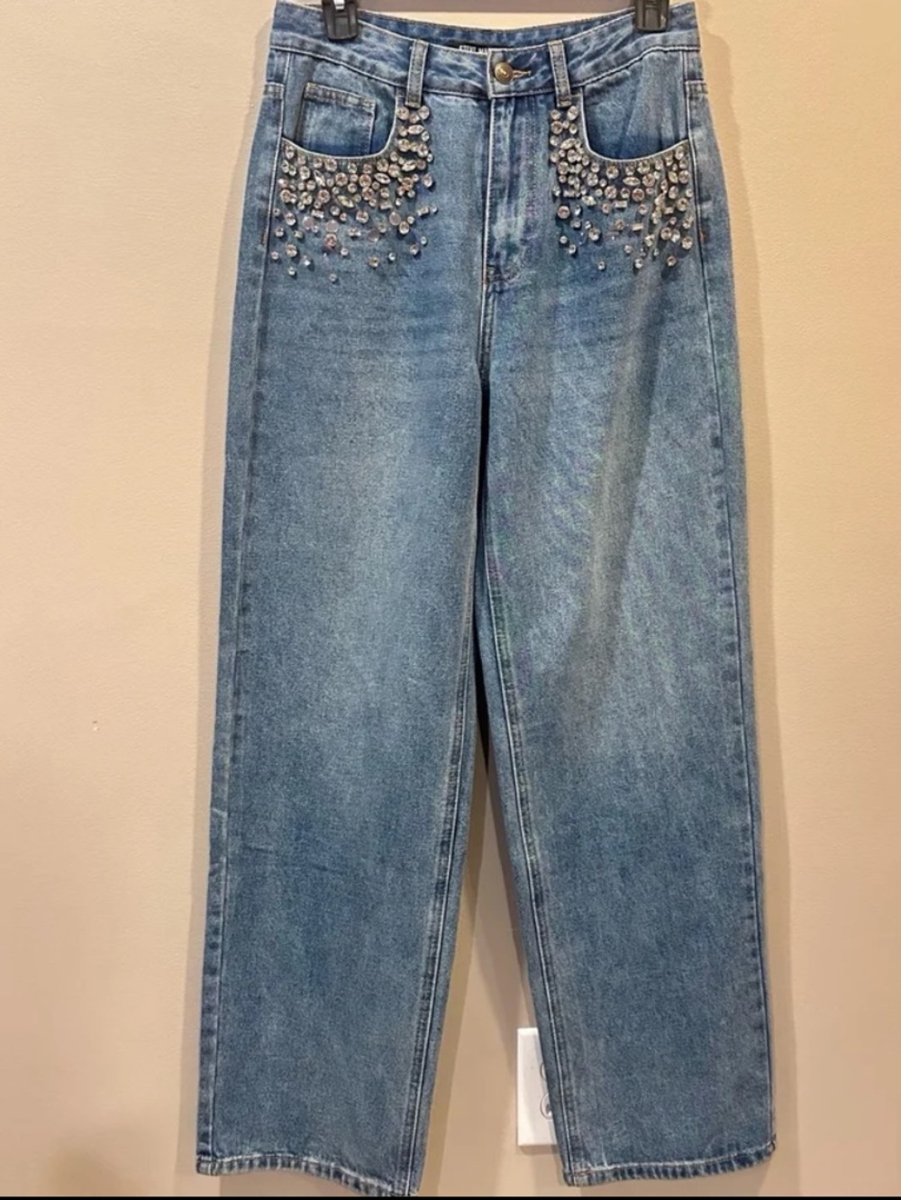Steve Madden Eras High Rise Straight Leg Embellished Jeans